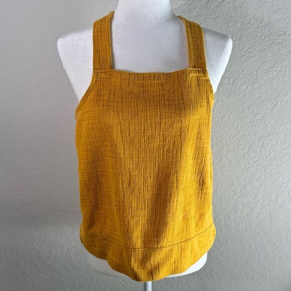 Madewell Mustard Yellow Crepe Square Neck Button Strap Tank Top - Picture 3 of 10